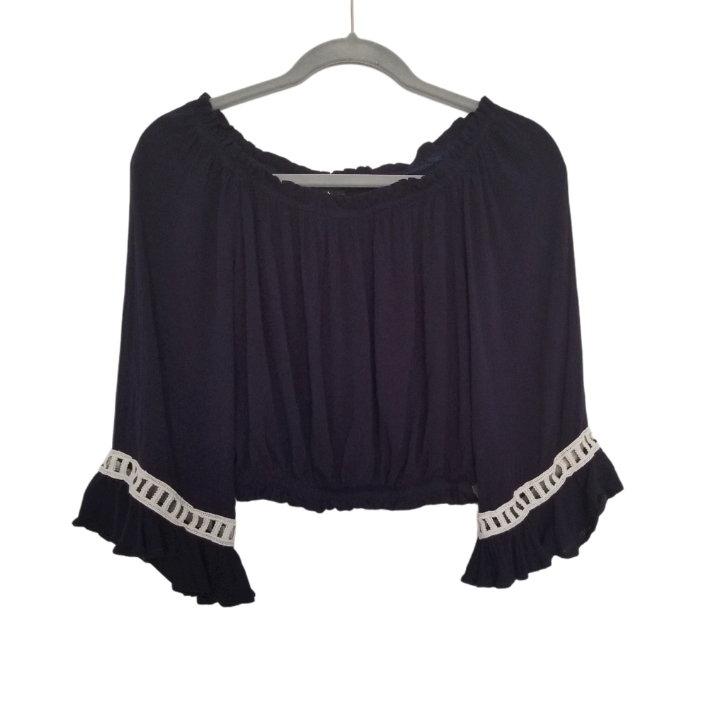 ELA Navy Cropped Off The Shoulder Top
